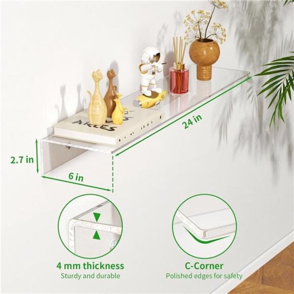 2 PCS 24" Acrylic Floating Shelves, Clear Wall Display Shelves for Lego, Plant - Picture 3 of 7
